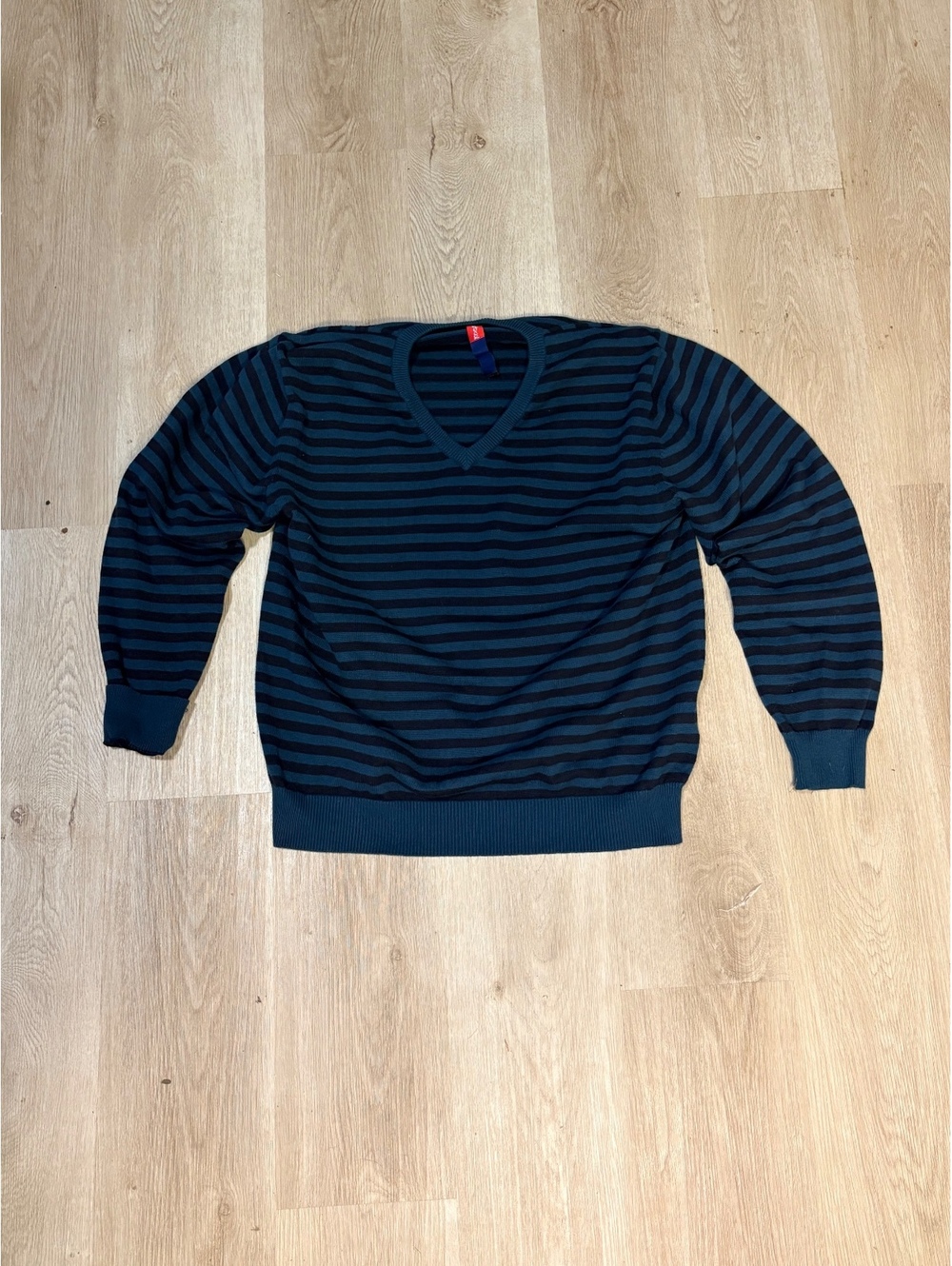 VTG True Rock Blue & Black Striped Knit Sweater V Neck Grunge 90s Kurt Cobain